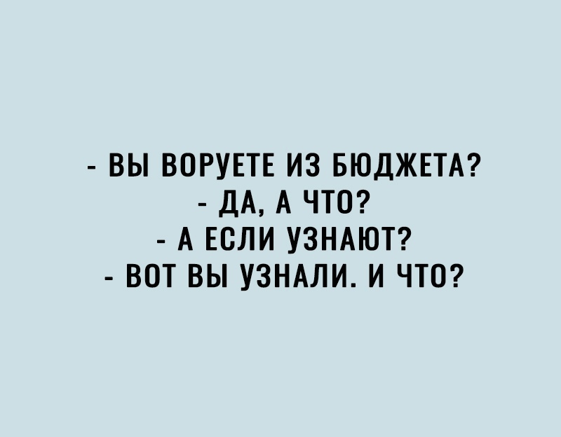 ВЫ ВОРУЕТЕ ИЗ БЮДЖЕТА ДА А ЧТО А ЕСЛИ УЗНАЮТ ВОТ ВЫ УЗНАЛИ И ЧТО