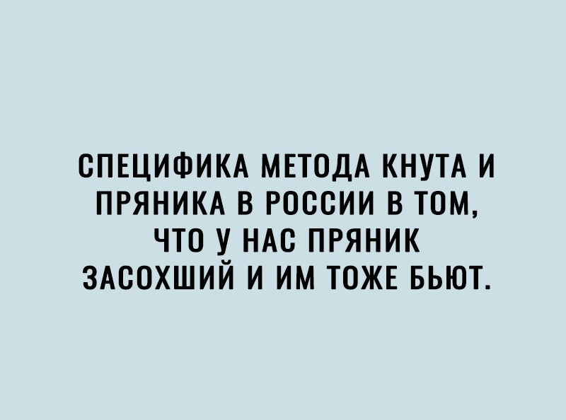 ОПЕЦИФИКА МЕТОДА КНУТА И ПРЯНИКА В РОССИИ В ТОМ ЧТО У НАС ПРЯНИК ЗАООХШИЙ И ИМ ТОЖЕ БЬЮТ