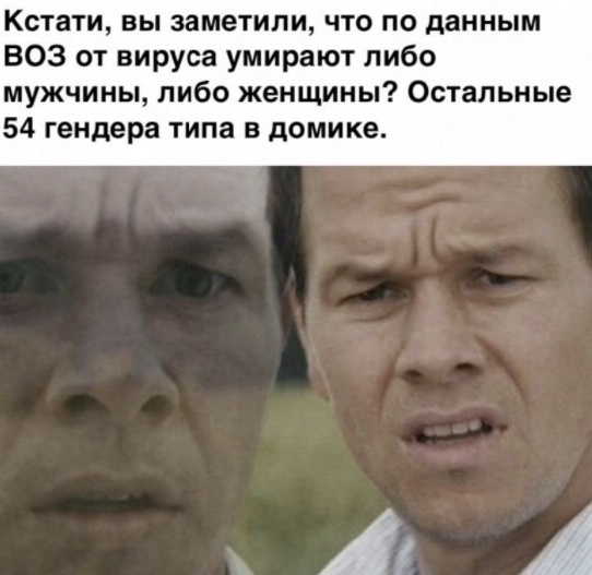 Кстати вы заметили что по данным ВОЗ от вируса умирают либо мужчины либо женщины Остальные 54 гендера типа в домике