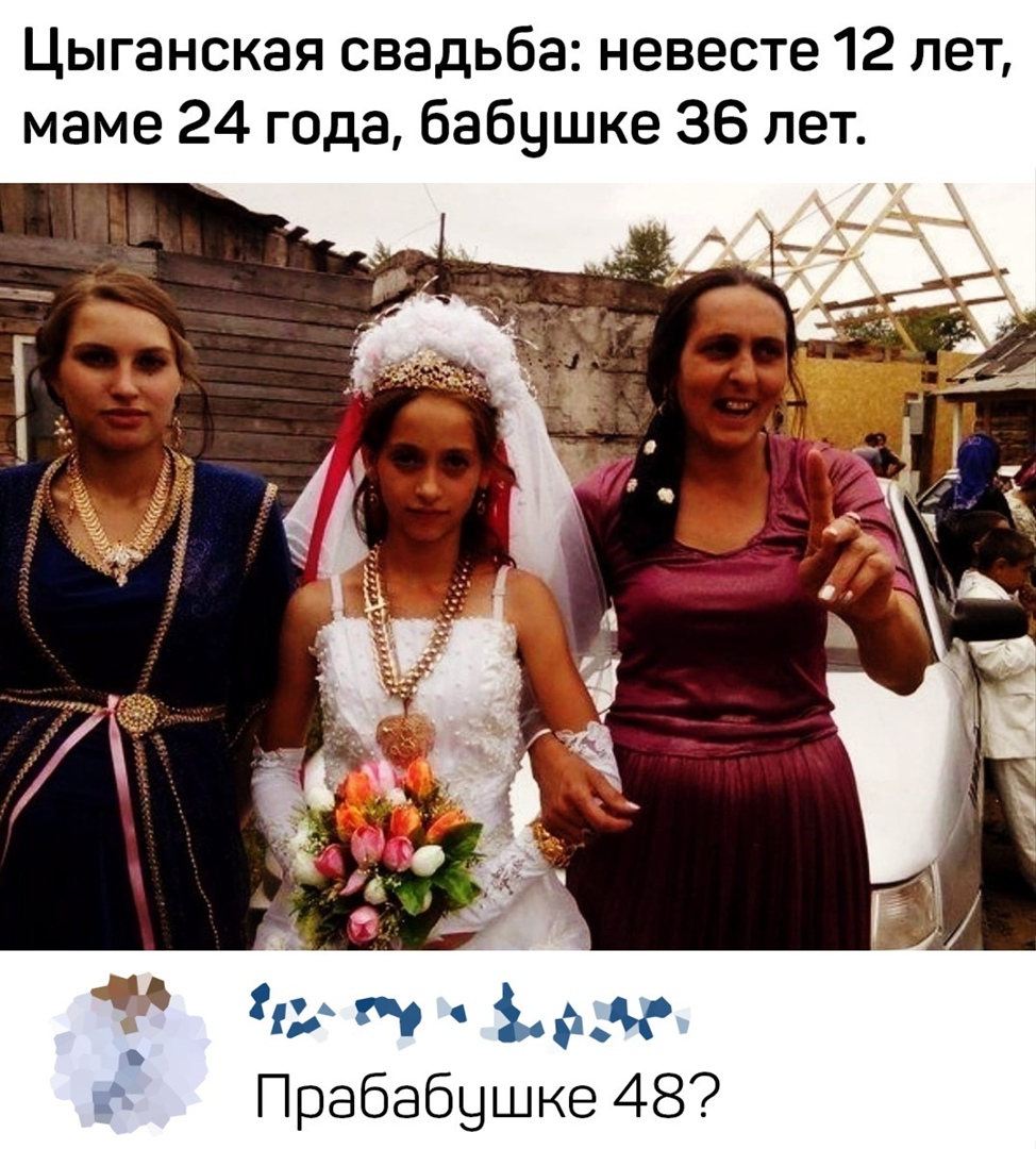 Цыганская свадьба невесте 12 лет маме 24 года бабушке 36 лет С в о 395 Прабабушке 48