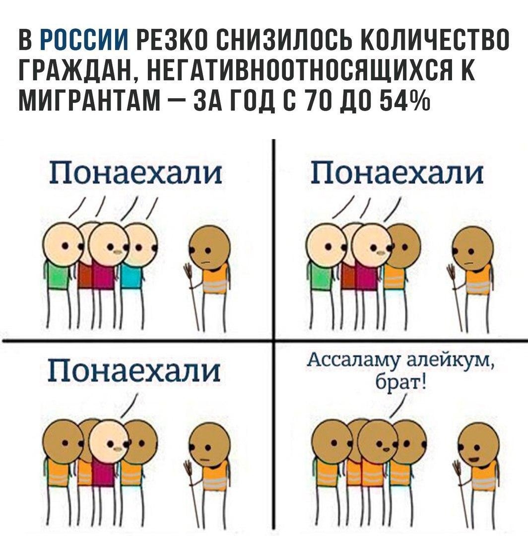 В РОССИИ РЕЗКО СНИЗИЛОСЬ КОЛИЧЕСТВО ГРАЖДАН НЕГАТИВНООТНОСЯЩИХСЯ К МИГРАНТАМ ЗА ГОД С 70 ДО 54 Понаехали Понаехали