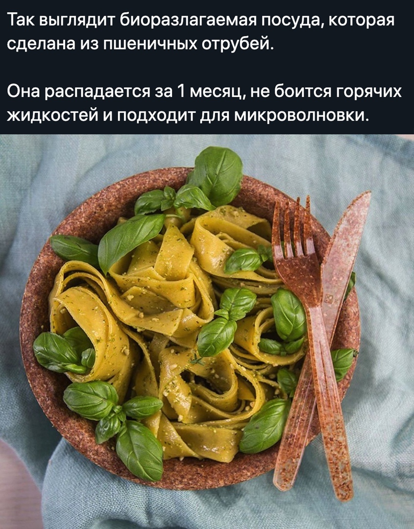 Так выглядит биоразлагаемая посуда которая сделана из пшеничных отрубей Она распадается за 1 месяц не боится горячих жидкостей и подходит для микроволновки