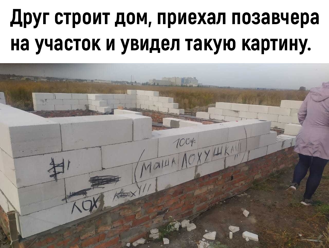 Друг строит дом приехал позавчера на участок и увидел такую картину