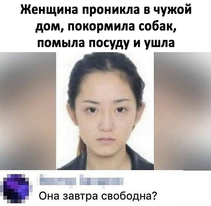 Женщина проникла в чужой дом покормила собак помыла посуду и ушла ЫіСЫЁ _ Она завтра свободна
