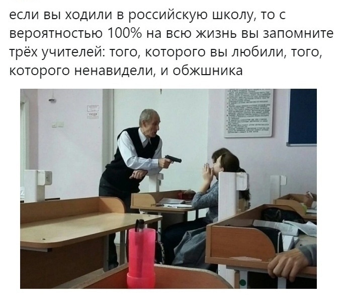 если вы ходили в российскую школу то с вероятностью 100 на всю жизнь вы запомните трёх учителей того которого вы любили того которого ненавидели и обжшника