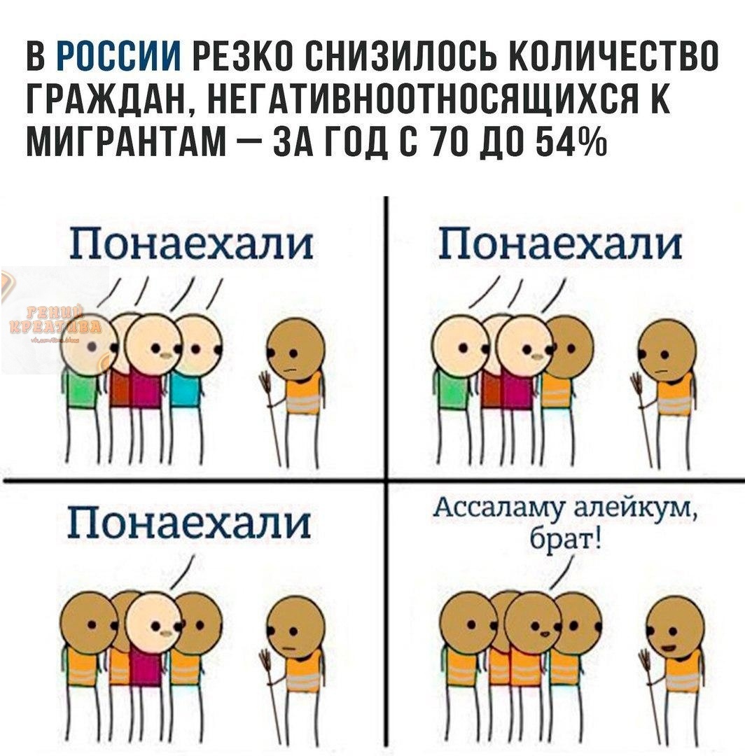 В РОССИИ РЕЗКО СНИЗИЛОСЬ КОЛИЧЕСТВО ГРАЖДАН НЕГАТИВНООТНОСЯЩИХСЯ К МИГРАНТАМ ЗА ГОД С 70 ДО 54 Понаехали Понаехали