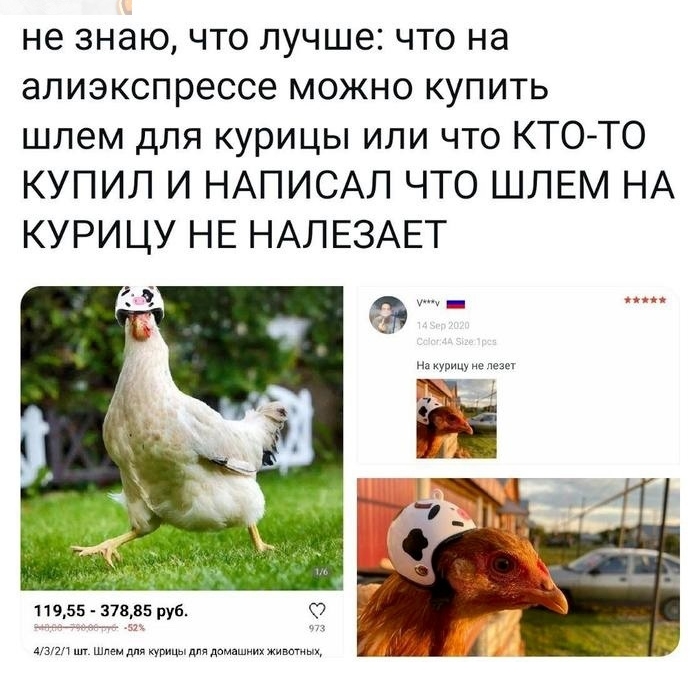 не знаю что лучше что на алиэкспрессе можно купить шлем для курицы или что КТОТО КУПИЛ И НАПИСАЛ ЧТО ШЛЕМ НА КУРИЦУ НЕ НАЛЕЗАЕТ 11955 37885 руб