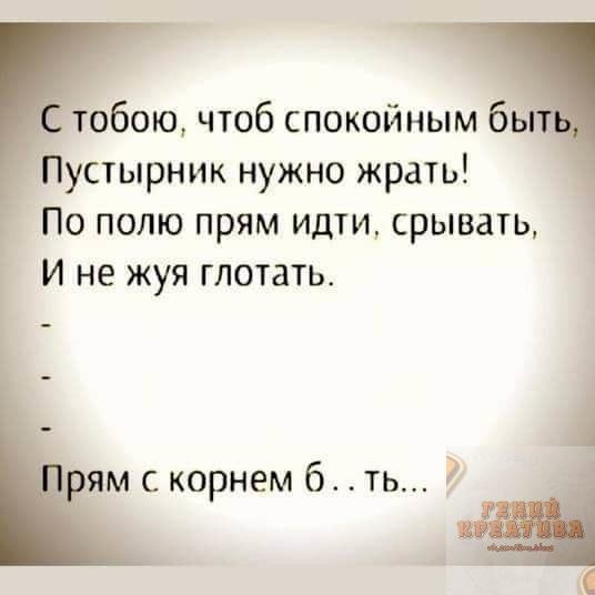 тобою чтоб спокойным бы _ Пустырник нужно жрать По полю прям идти срывать И не жуя глотать