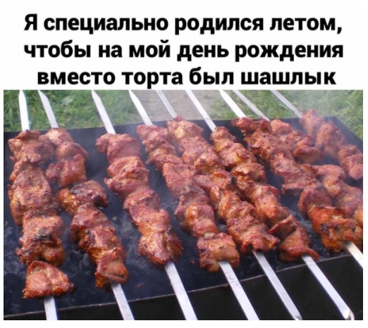 Я специально родился летом чтобы на мой день рождения вместо торта был шашлык