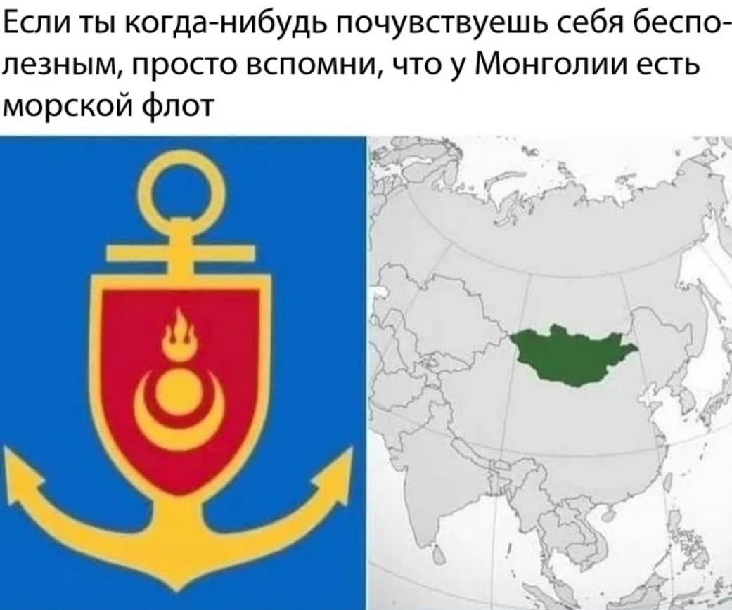 Если ты когда нибудь почувствуешь себя беспо лезным просто вспомни что у Монголии есть морской флот