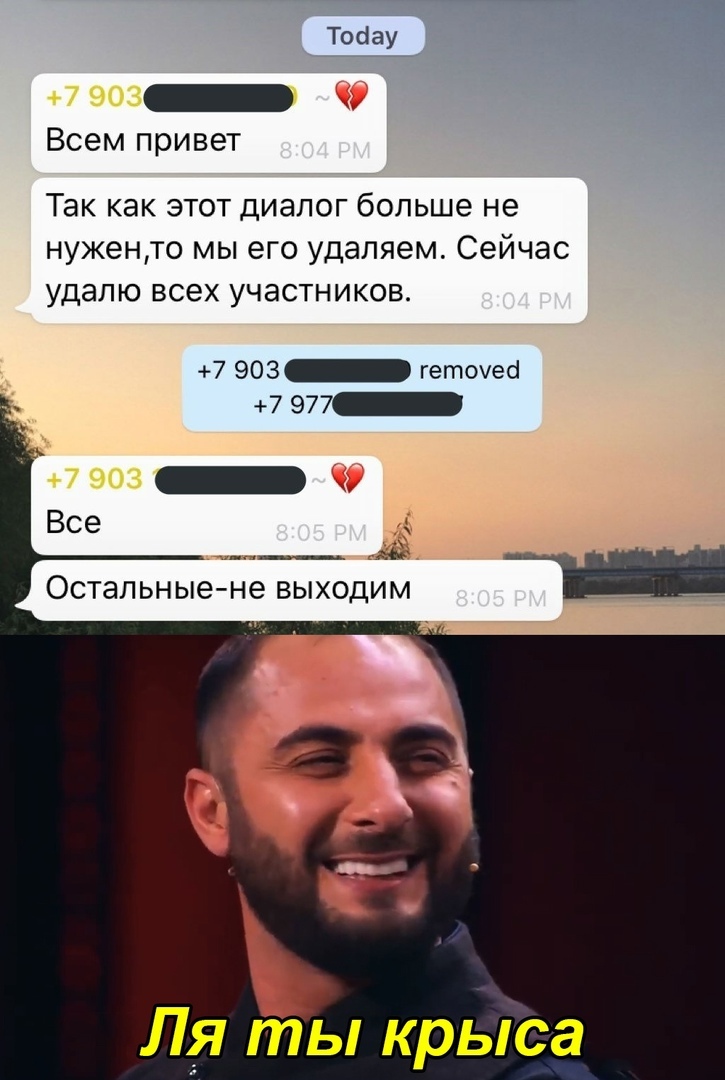 Всем привет Так как этот диалог больше не нуженто мы его удаляем Сейчас удалю всех участников 7 903_ гетоуеё 7 977 __ Ля ты крыса