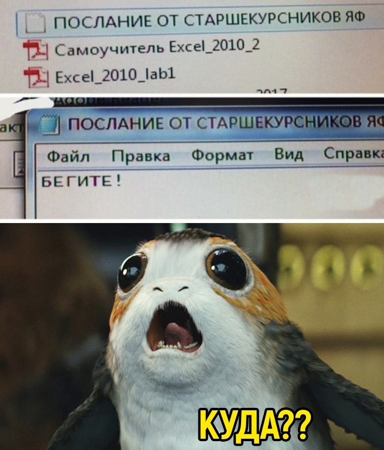 ПОСЛАНИЕОТСТАРШЕЮФСНИКОВЯФ Самоучитель Ехсе_2010_2 151 Ехсе_2010_аЬ1 и 1 а ПШ ПОСЛАНИЕ от СТАРШЕКУ Файл Правка Формат Вид Справка БЕГИТЕ
