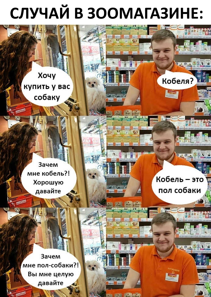 СЛУЧАЙ В ЗООМАГА3_ИНЕ Кобель это _ пол собаки до мне пол собаки _ я _ь Вы мне целую А _ давайте Щъ