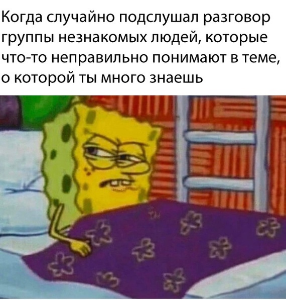 Когда случайно подслушал разговор группы незнакомых людей которые что то неправильно понимают в теме о которой ты много знаешь