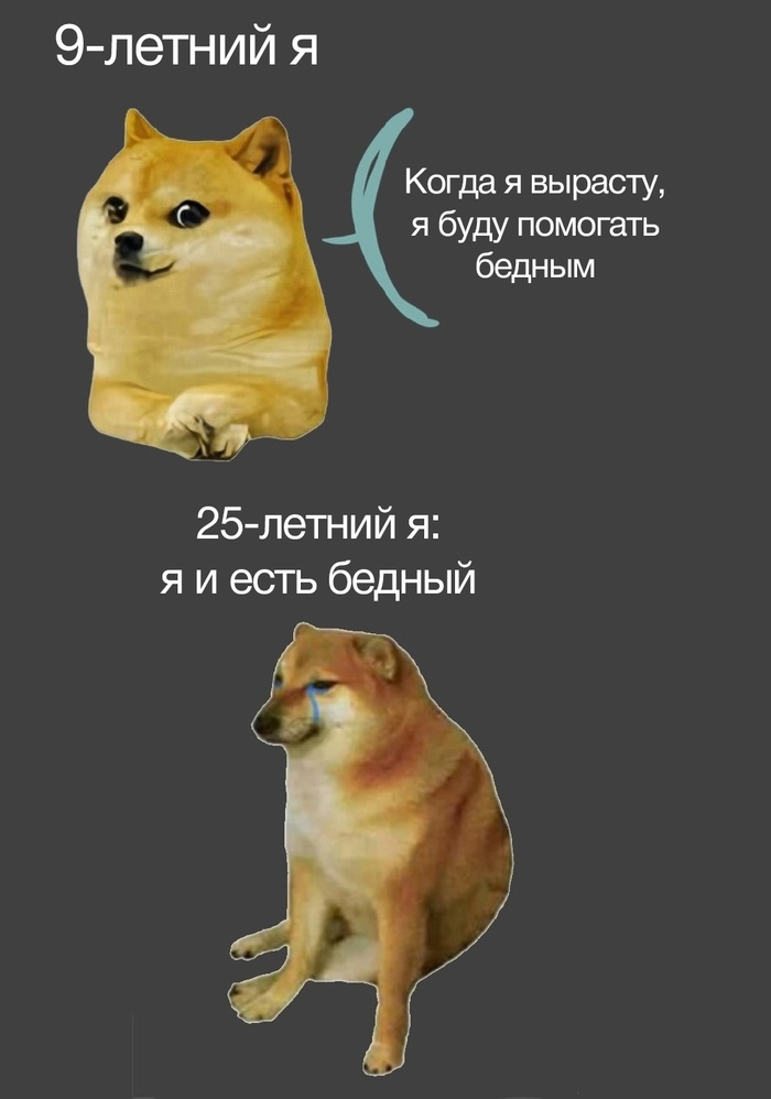 9 летний я Когда я вырасту я буду помогать бедным 25 летний я я и есть бедный