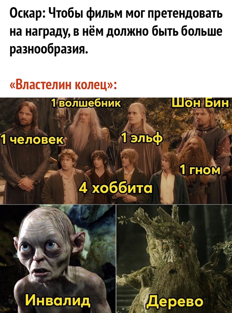 Оскар Чтобы фильм мог претендовать на награду в нём должно быть больше разнообразия Властелин колец _ ЁЦ
