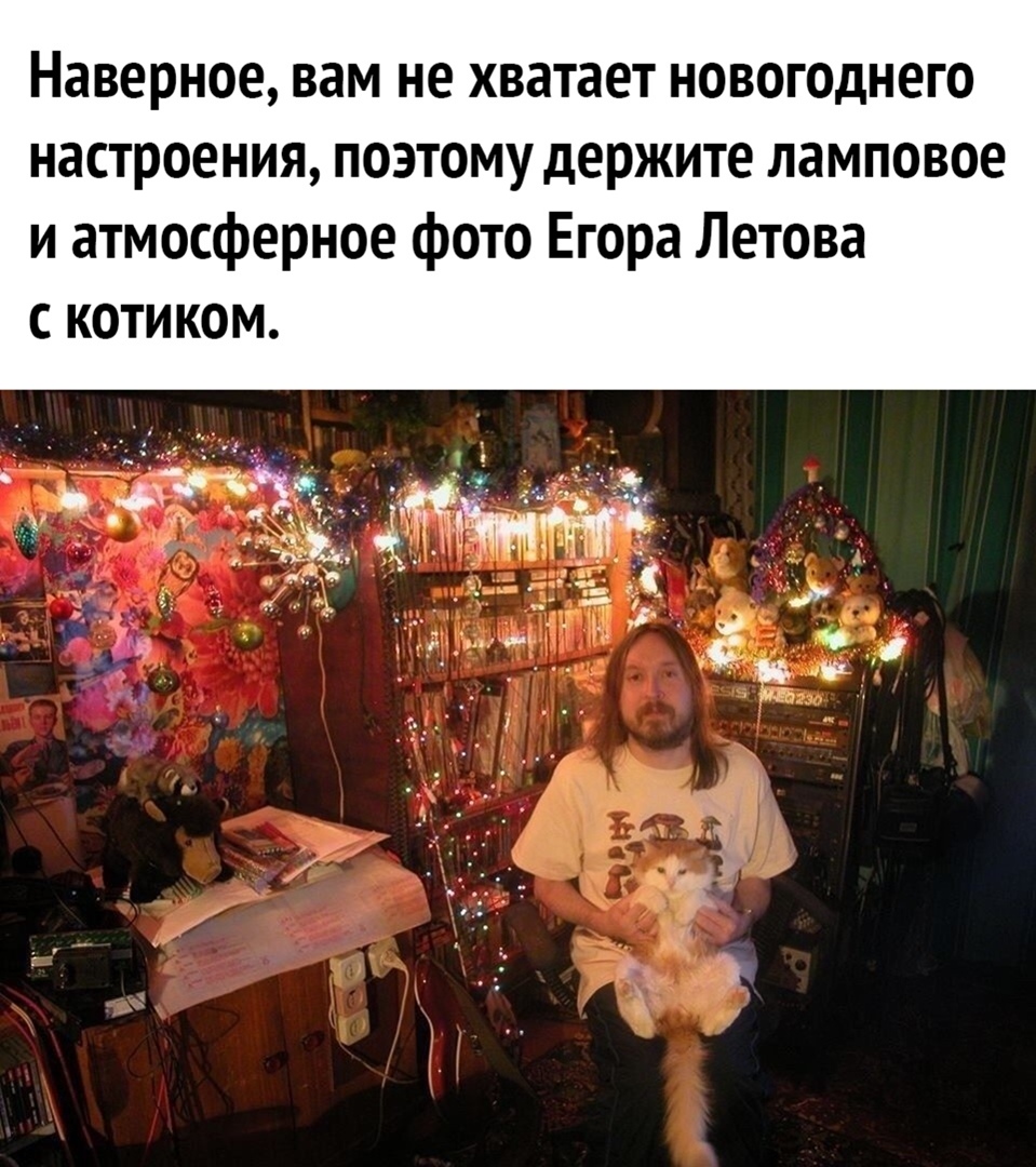 Наверное вам не хватает новогоднего настроения поэтому держите ламповое и атмосферное фото Егора Летова с котиком