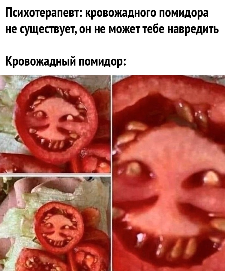 Психотерапевт КРОВОЖЭДНОГО помидора не СУЩЭСТВУЭТ ОН не МОЖЭТ тебе навредить Кровожадный помидор