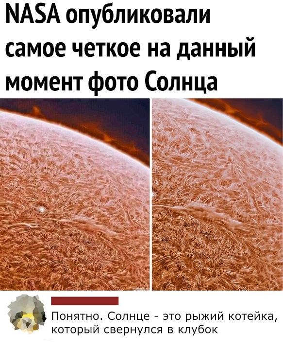 МАБА опубликовали самое четкое на данный момент фото Солнца Понятно Солнце это рыжий котейка который свернулся в клубок