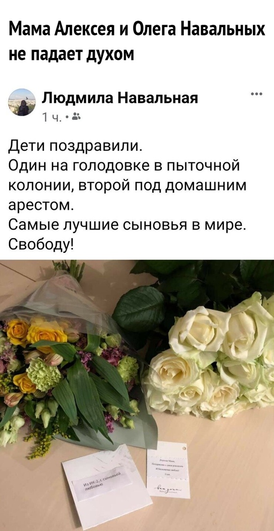 Мама Алексея и Олега Навальных не падает духом Людмила Навальная 1 ч Дети поздравили Один на голодовке в пыточной колонии второй под домашним арестом Самые лучшие сыновья в мире Свободу
