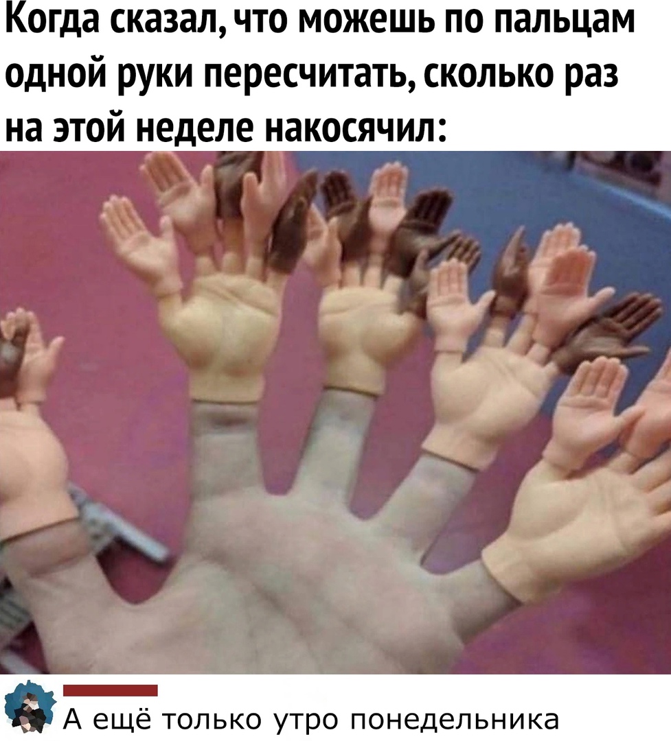 огда сказал ЧТО МОЖЕШЬ по пальцам одной руки пересчитать сколько раз на этой неделе накосячил _ А ещё только утро понедельника