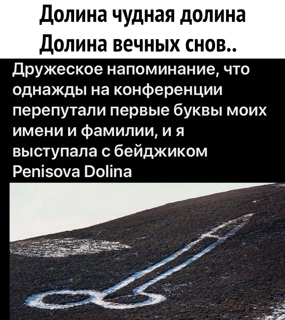 Долина чудная долина Долина вечных снов Дружеское напоминание что однажды на конференции перепутали первые буквы моих имени и фамилии и я выступала с бейджиком Репізоча Воііпа