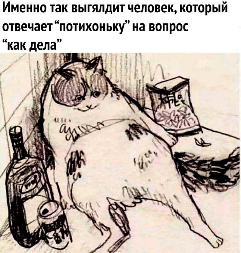 Именно так выгялдит человек который отвечает потихоньку на вопрос как дела