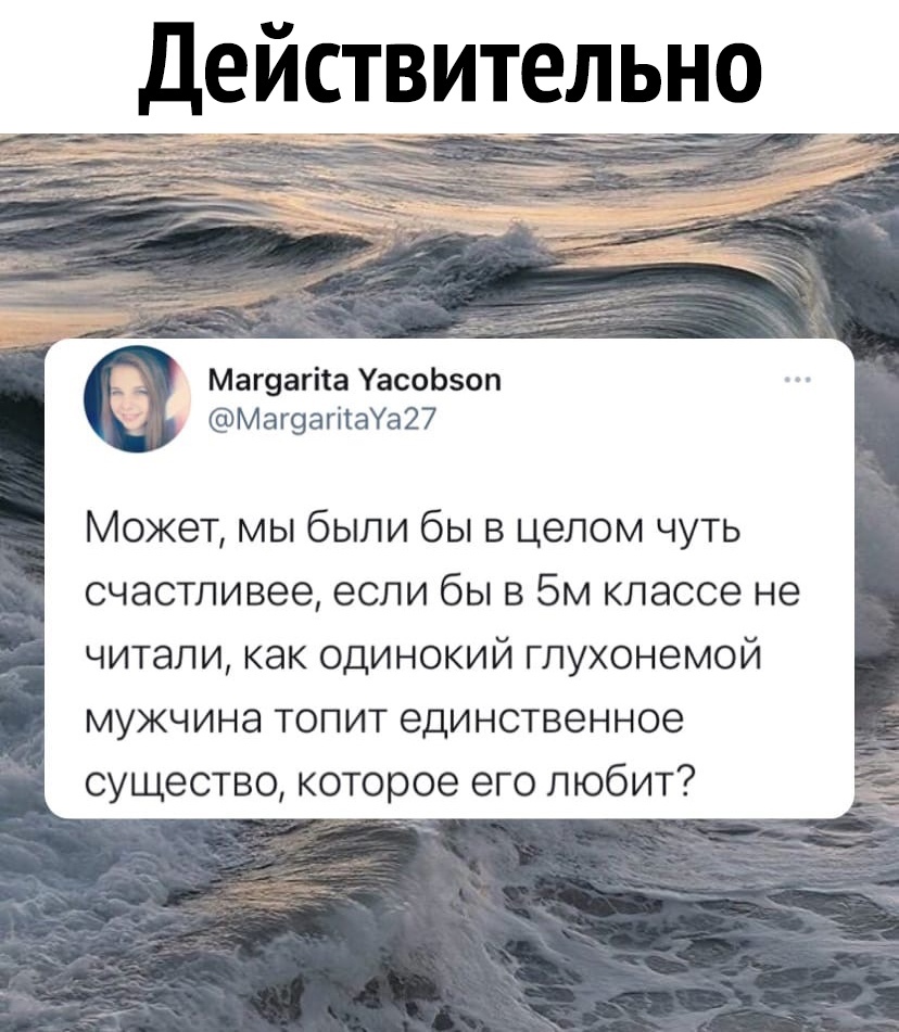 Магуагіта УасоЬэоп МагэагітаУа27 Может мы были бы в целом чуть счастливее если бы в 5м классе не читали как одинокий глухонемой мужчина топит единственное существо которое его любит