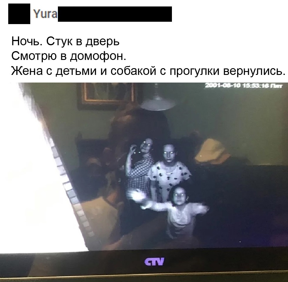 Ночь Стук в дверь Смотрю в домофон Жена с детьми и собакой с прогулки вернулись _ ші