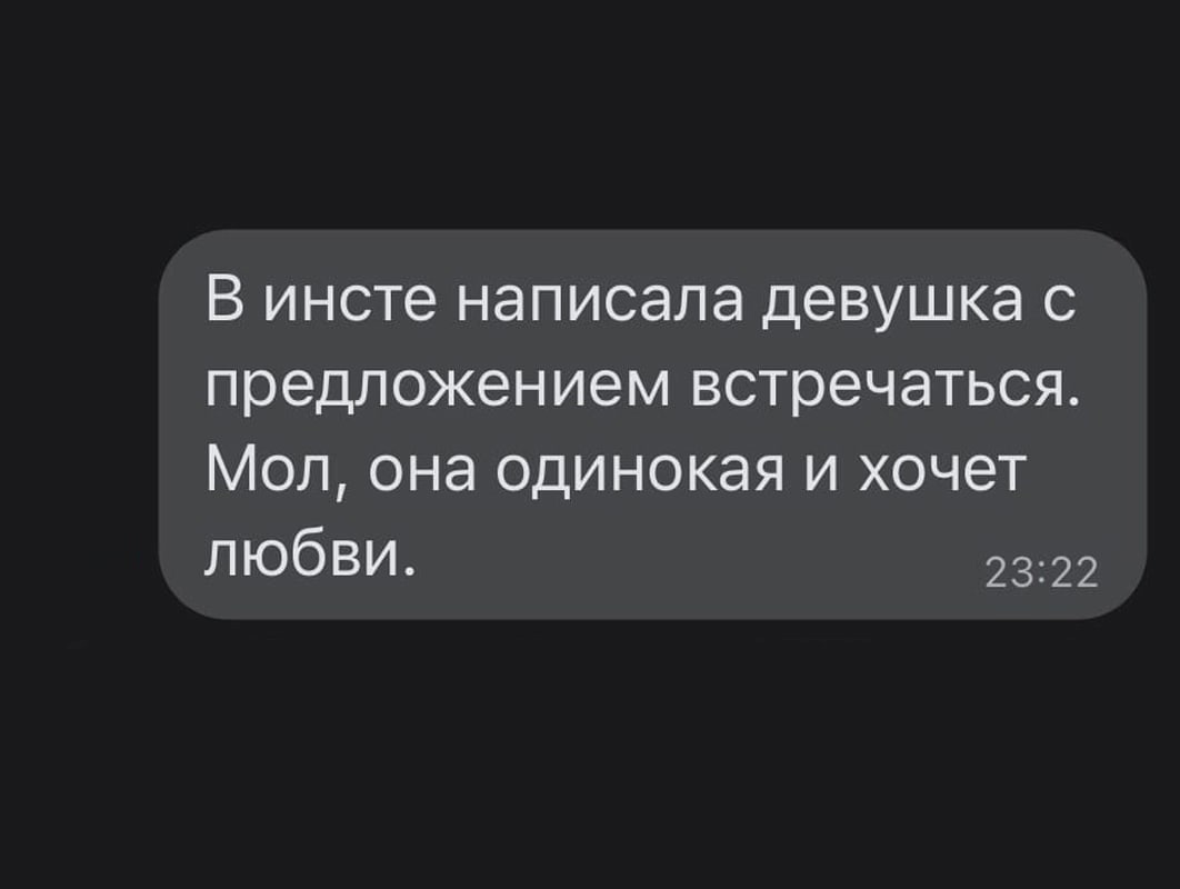 В инсте написала девушка с предложением встречаться Мол она одинокая и хочет любви 2322