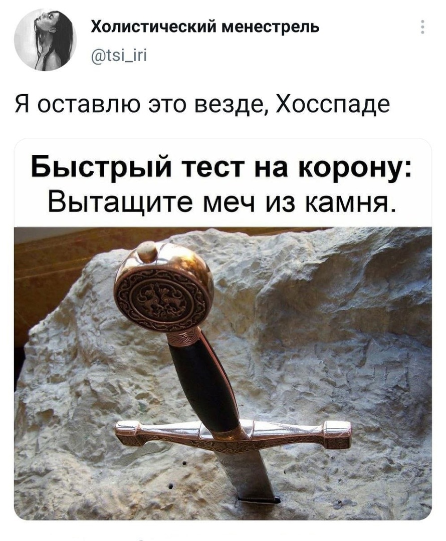 Холистический менестрель _ ті_ігі Я ОСТЭВЛЮ ЭТО везде Хосспаде Быстрый тест на корону Вытащите меч из камня
