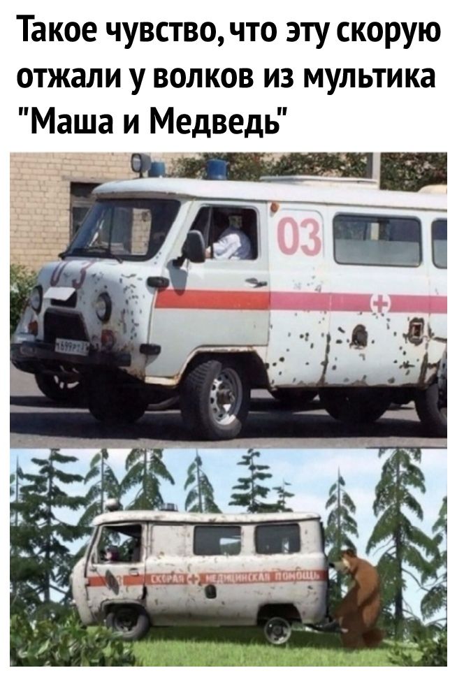 Такое чувство что эту скорую отжали у волков из мультика Маша и Медвед