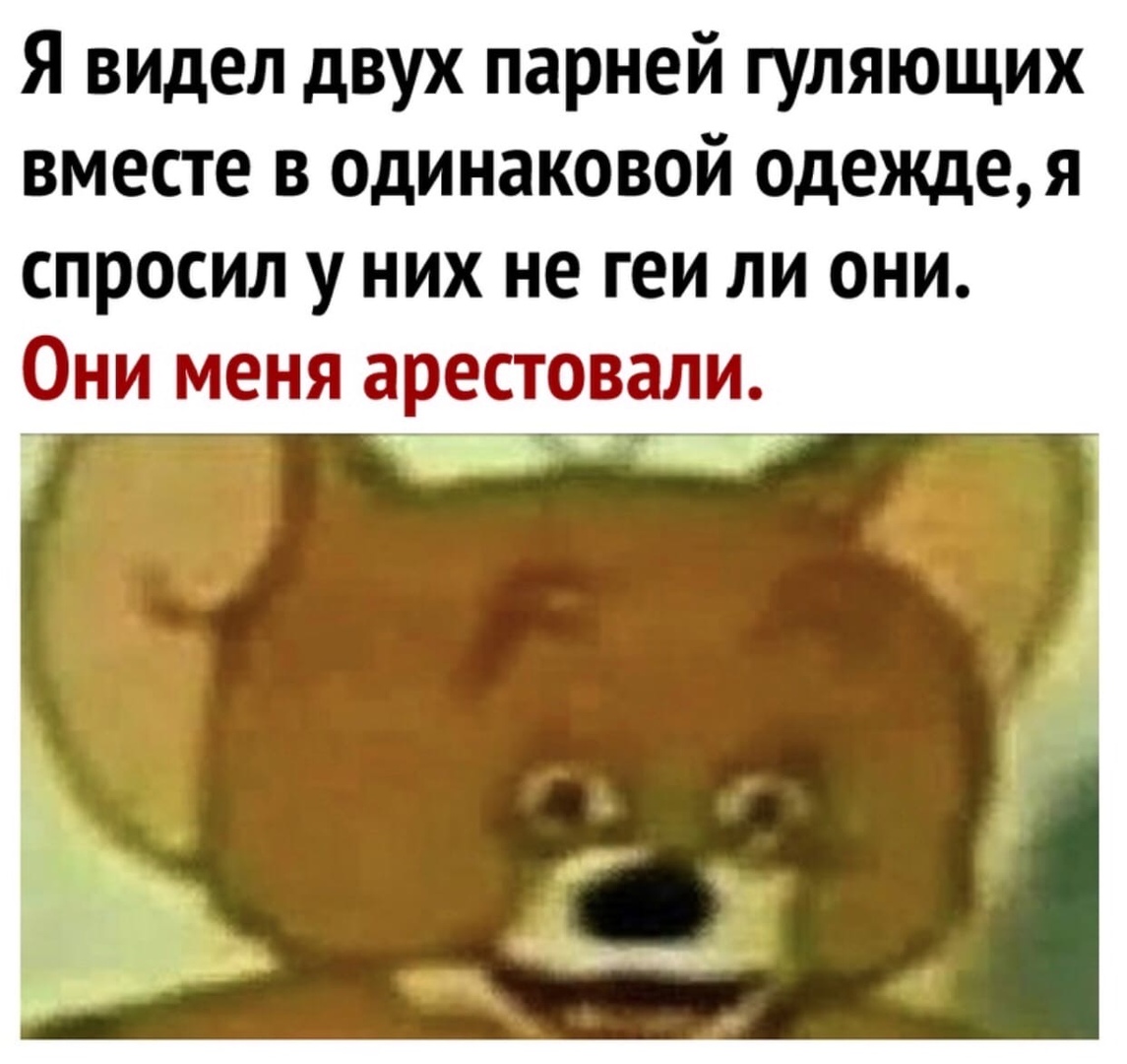 Я видел двух парней гуляющих вместе в одинаковой одеждея спросил у них не геи ли они Они меня арестовали