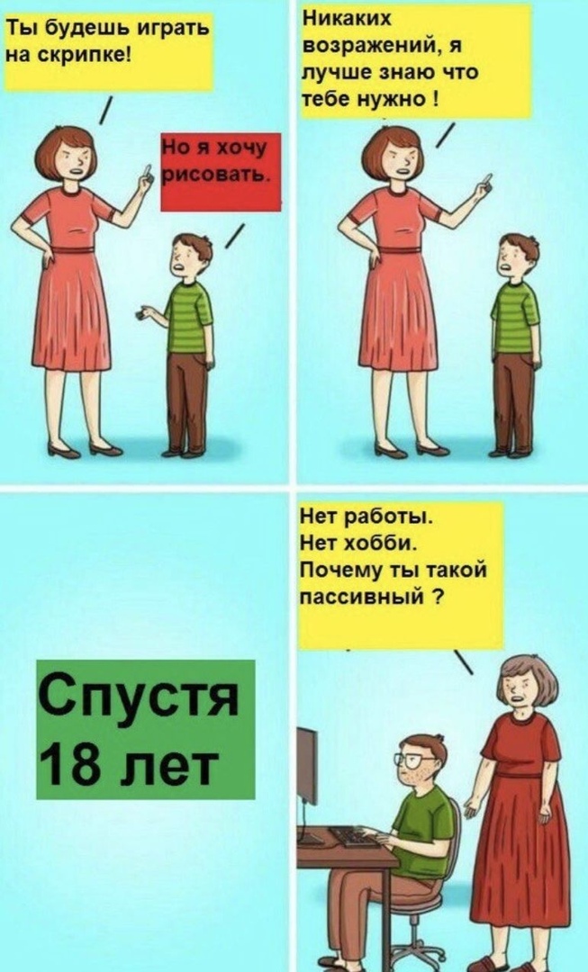 Ты будешь играть на скрипке Никаких возражений я лучше знаю что тебе нужно Нет работы Нет хобби Почему ты такой пассивный