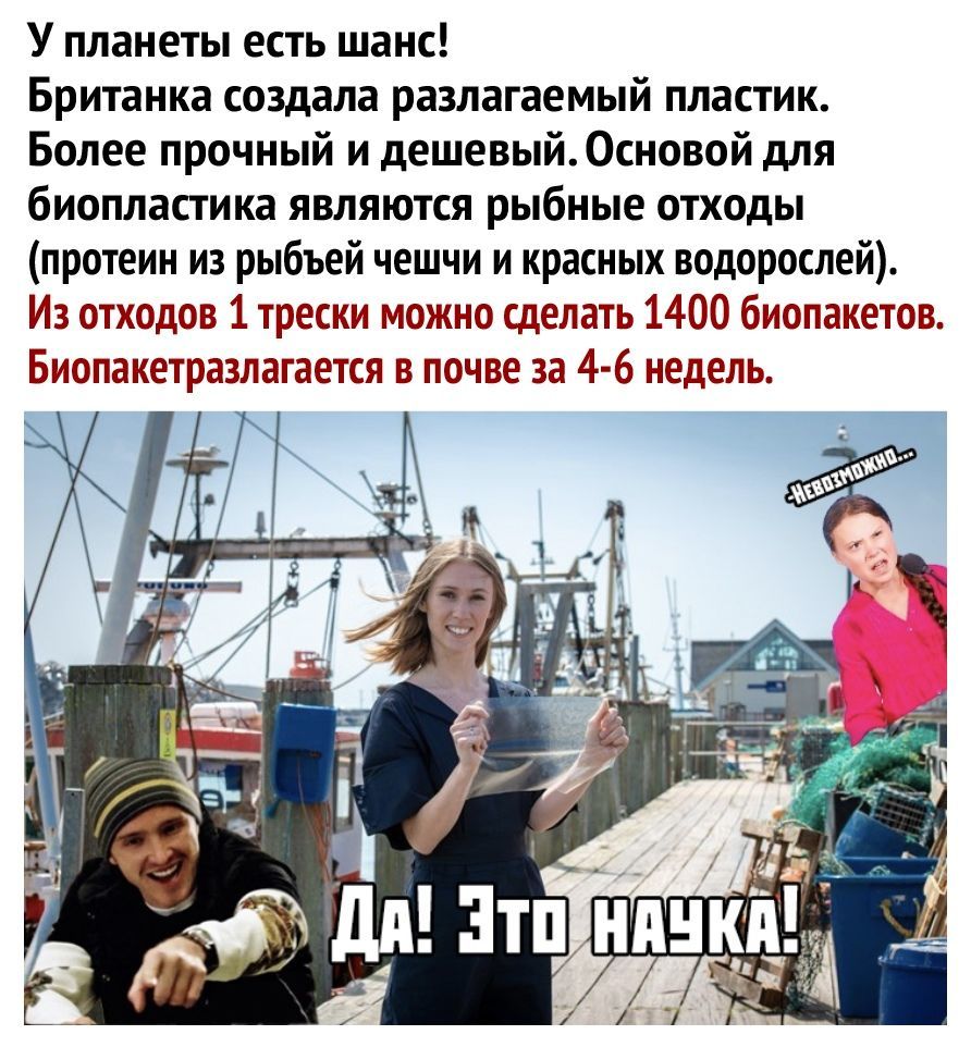 У планеты есть шанс Британка создала разлагаемый пластик Более прочный и дешевый0сновой для биопластика являются рыбные отходы протеин из рыбьей чешчи и красных водорослей Из отходов 1трески можно сделать 1400 биопакетов Биопакетразлагается в почве за 4 6 недель
