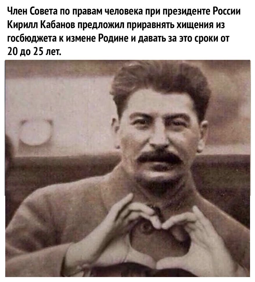Член Совета по правам человека при президенте России Кирилл Кабанов предложил приравнять хищения из госбюджета к измене Родине и давать за это сроки от 20 до 25 лет