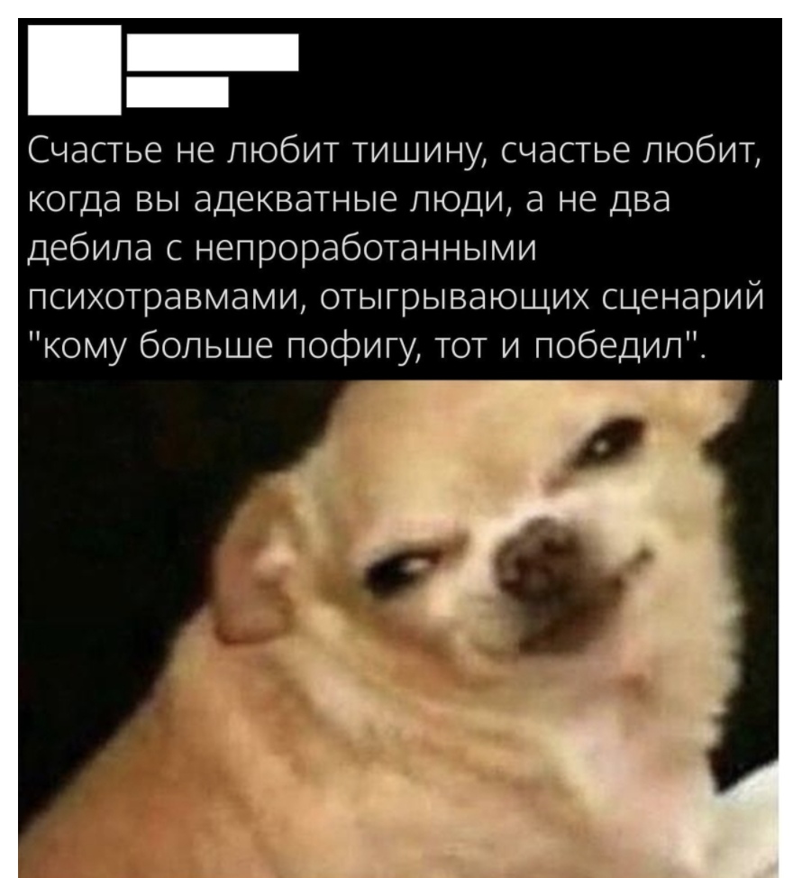 Счастье не любит тишину счастье любит когда вы адекватные люди а не два дебила с непроработанными психотравмами отыгрывающих сценарий кому больше пофигу тот и победил