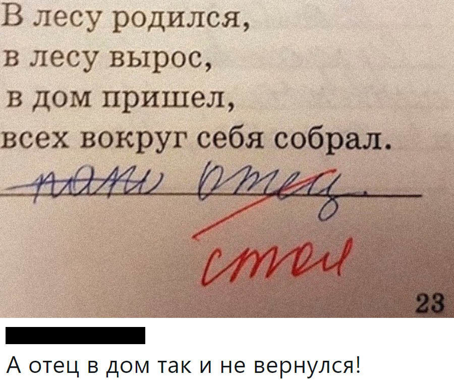 В лесу родился в лесу вырос в дом пришел всех вокруг себясоб _ А отец в дом так и не вернулся