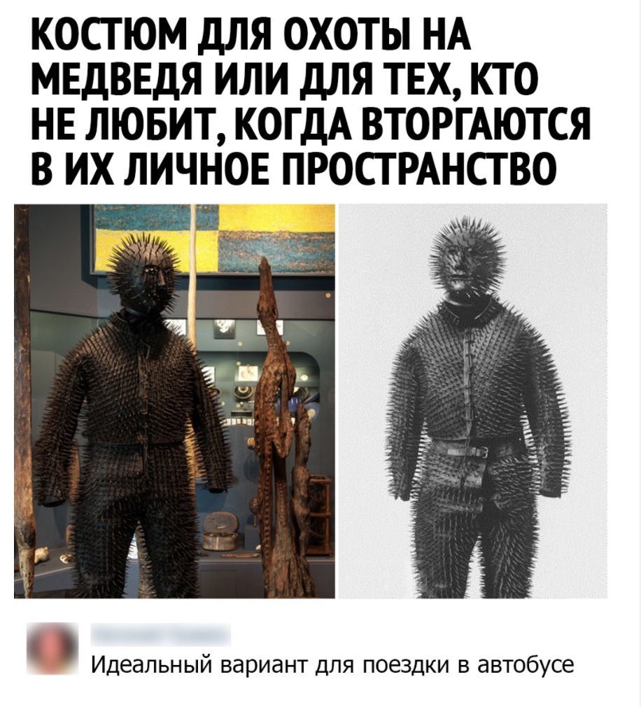 КОСТЮМ ДЛЯ ОХОТЫ НА МЕДВЕДЯ ИЛИ ДЛЯ ТЕХ КТО НЕ ЛЮБИТ КОГДА ВТОРГАЮТСЯ В ИХ ЛИЧНОЕ ПРОСТРАНСТВО Идеальный вариант для поездки в автобусе