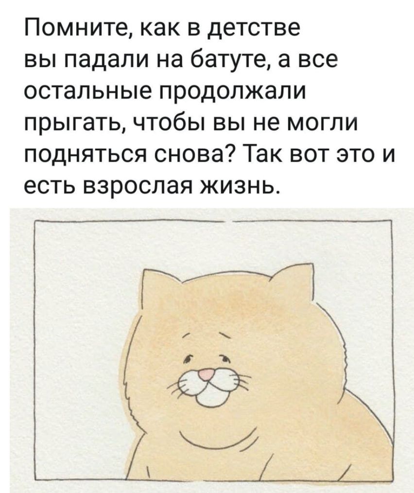 Помните как в детстве вы падали на батуте а все остальные продолжали прыгать чтобы вы не могли подняться снова Так вот это и есть взрослая жизнь