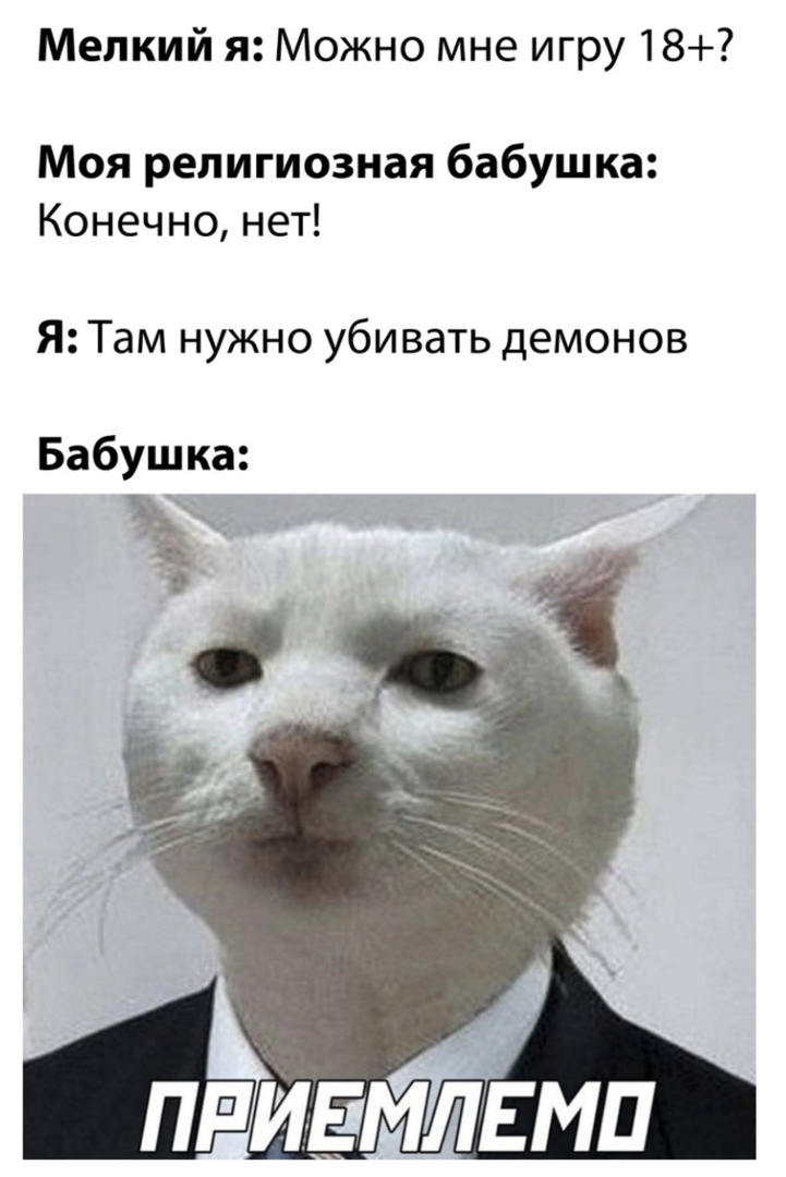 Мелкий я Можно мне игру 18 Моя религиозная бабушка Конечно нет Я Там нужно убивать демонов Бабушка ЗХ