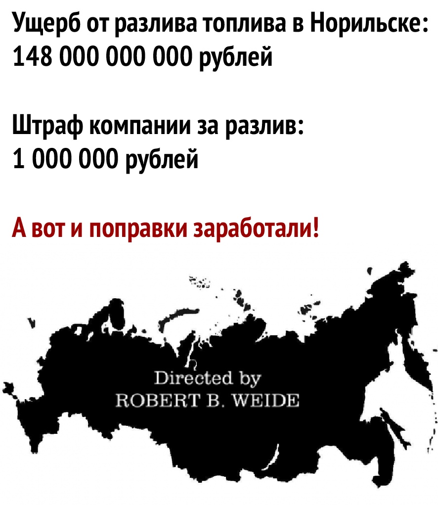 Ущерб от разлива топлива в Норильске 148 000 000 000 рублей Штраф компании за разлив 1 000 000 рублей Вігесгесі Ьу НОВЕНГ В іі ШШШ
