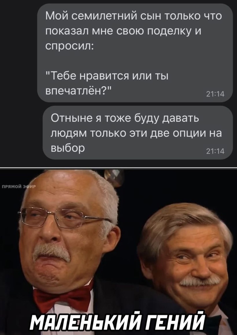 Мой семилетний сын только что показал мне свою поделку и спросил Тебе нравится или ты впечатлён Отныне я тоже буду давать людям только эти две опции на выбор 2114 ищи такий ГЕНИЙ