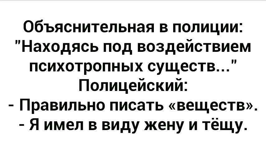 Объяснительная в полиции Находясь под воздействием психотропных существ Полицейский Правильно писать веществ Я имел в виду жену и тёщу