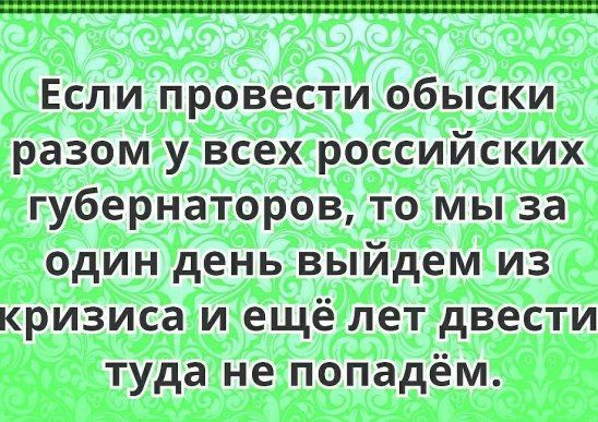 Если провести обыски разом у всех российских губернаторов то мы за один день выйдем из кризиса и ещё лет двести туда не попадём