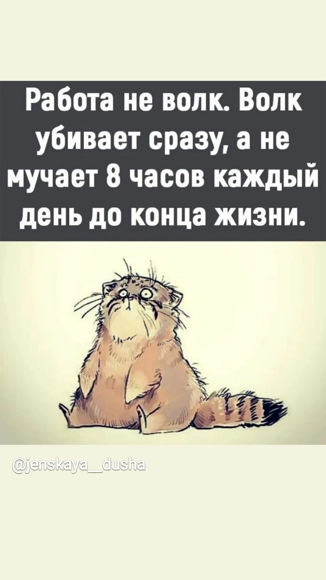 Работа не волк Волк убивает сразу а не мучает 8 часов каждый день до конца жизни