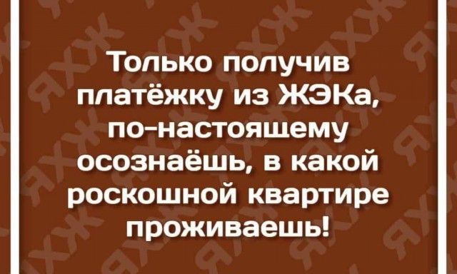Только получив ппатёжку из ЖЭКа понастояшему осознаёшь в какой роскошной квартире проживаешь