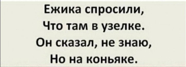 Ежика спросили Что там в узелке Он сказал не знаю Но на коньяке