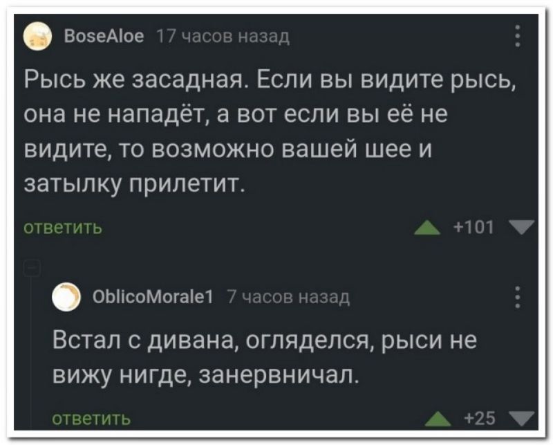 ЕаэеАюс Рысь же засадная Если вы видите рысь она не нападет а вот если вы ее не видите то возможно вашей шее и затылку прилетит он сомыы Встал с дивана огляделся рыси не вижу нигде занервничап