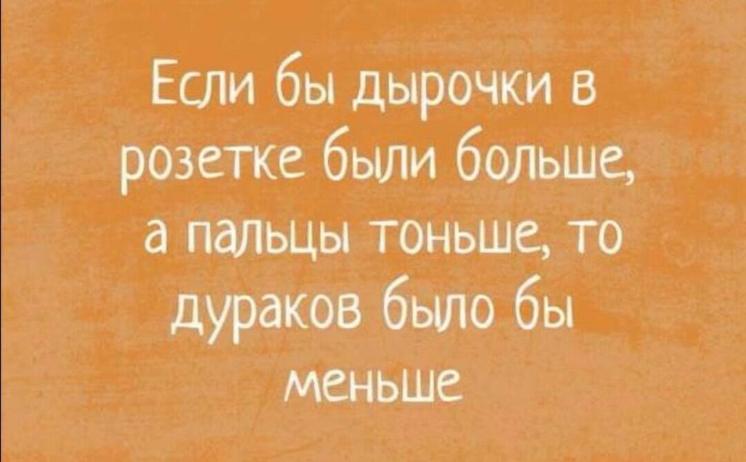 Если бы дырочки в розетке были больше а пальцы тоньше то дураков было бы меньше